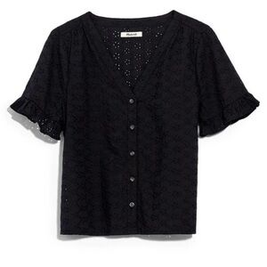 Madewell Black Eyelet Floral Village Ruffle Sleeve Top LARGE